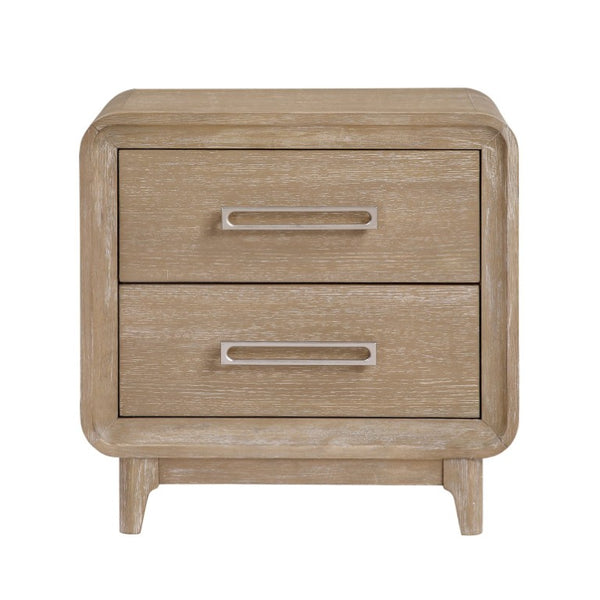 English Elm California King 5 Piece Bedroom Set Oak Veneer Natural Finish with Chenille Headboard B011S05607