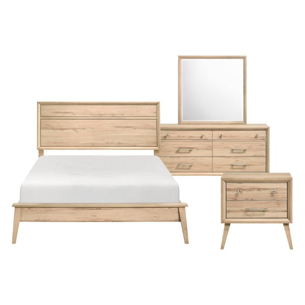 English Elm Queen Bedroom Set Mid-Century Modern Natural Oak Finish with Dresser and Nightstands B011S05639
