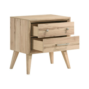 English Elm Queen Bedroom Set Six Piece Mid Century Modern Natural Oak Melamine with Brushed Nickel B011S05640