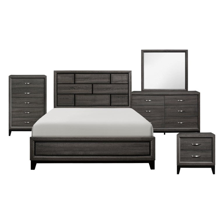 English Elm Twin Bedroom Set Six Piece White Melamine Veneer with Bold Black Accent Hardware B011S05654