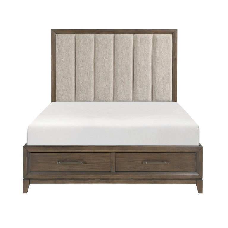English Elm California King Bedroom Set Walnut Veneer Chenille Headboard with Dresser and Nightstands B011S05657
