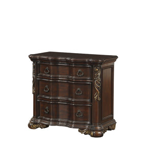 English Elm Queen Bedroom Set Five Piece Traditional Dark Cherry Carved Wood with Faux Leather B011S05665