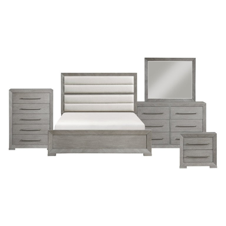 English Elm California King 6 Piece Bedroom Set Gray Oak Veneer Upholstered Dovetail Storage B011S05670