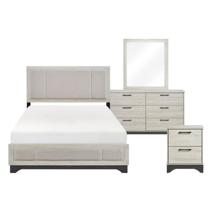 English Elm California King 5 Piece Bedroom Set Two Tone Oak Gray Upholstered Bed with Storage B011S05675