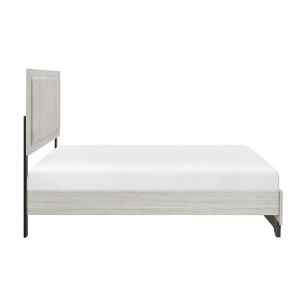 English Elm California King 5 Piece Bedroom Set Two Tone Oak Gray Upholstered Bed with Storage B011S05675