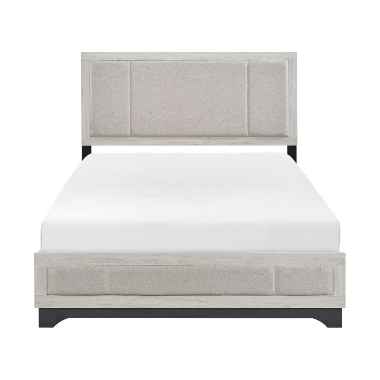 English Elm Twin Bedroom Set Five Piece Upholstered Bed Dresser Mirror Two Nightstands B011S05681