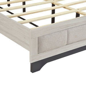 English Elm Twin Bedroom Set Five Piece Upholstered Bed Dresser Mirror Two Nightstands B011S05681