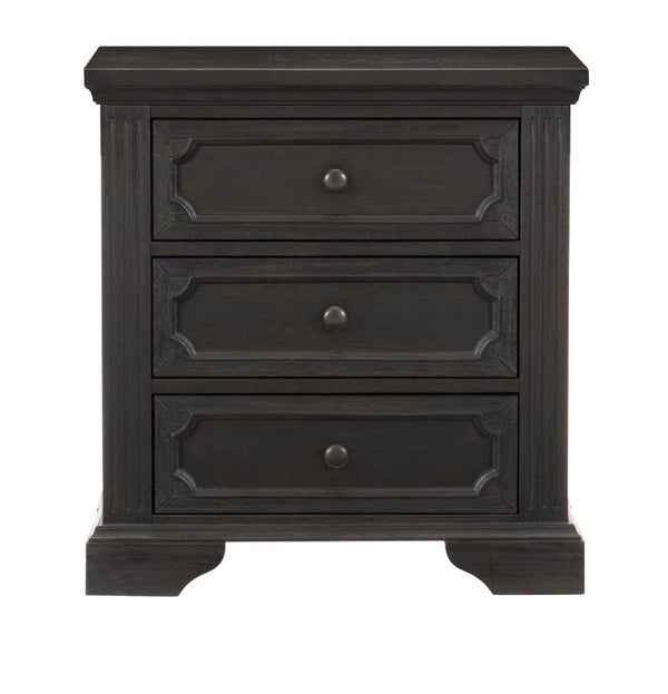 English Elm Eastern King Bedroom Set Wire Brushed Pine Charcoal Finish with Tufted Headboard B011S05684