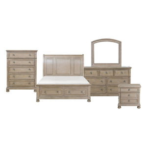 English Elm Eastern King Sleigh Bedroom Set with Antique Brown Finish and Dovetail Storage Drawers B011S05700