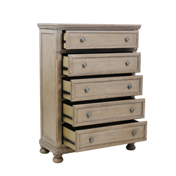 English Elm Eastern King Sleigh Bedroom Set with Antique Brown Finish and Dovetail Storage Drawers B011S05700