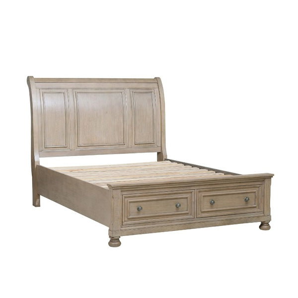 English Elm Eastern King Sleigh Bedroom Set with Antique Brown Finish and Dovetail Storage Drawers B011S05700