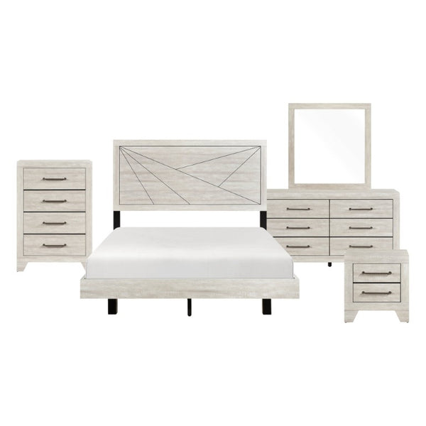 English Elm Full Bedroom Set Six Piece Dusty Gray Oak Storage Collection with Dovetail Drawers B011S05712