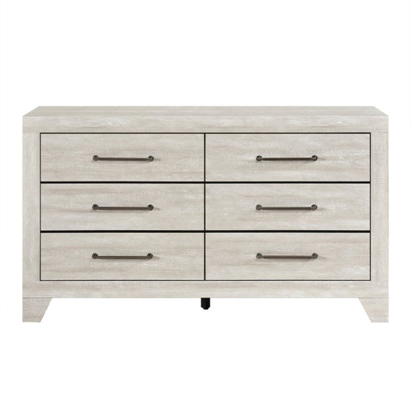 English Elm Full Bedroom Set Six Piece Dusty Gray Oak Storage Collection with Dovetail Drawers B011S05712