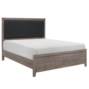English Elm Queen Bedroom Set with Faux Leather Headboard Industrial Rivet Hardware Weathered Gray B011S05713