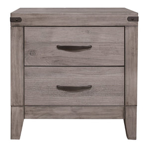 English Elm Queen Bedroom Set with Faux Leather Headboard Industrial Rivet Hardware Weathered Gray B011S05713
