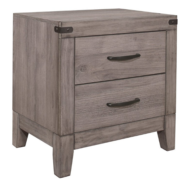 English Elm Queen Bedroom Set with Faux Leather Headboard Industrial Rivet Hardware Weathered Gray B011S05713