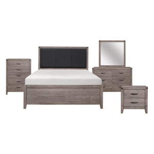 English Elm Queen Industrial Bedroom Set Six Piece Weathered Wood Platform Bed with Bookcase Headboard B011S05720
