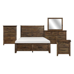 English Elm Queen Bedroom Set Six Piece Solid Rubberwood Burnished Brown Rustic Storage Suite B011S05728