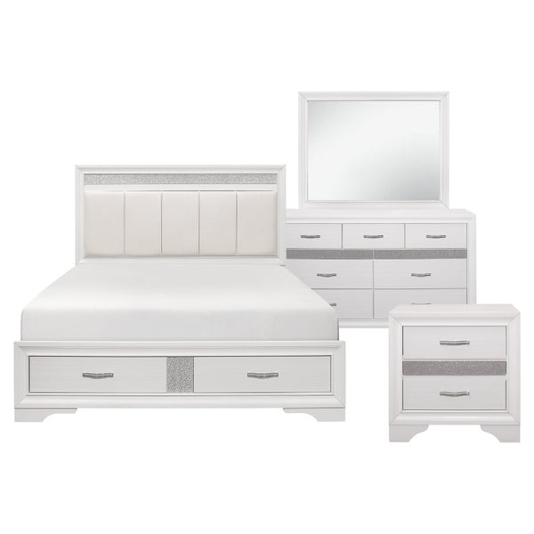 English Elm Queen Glam Bedroom Set with Gray Faux Leather Headboard and Crystal Chrome Hardware B011S05731