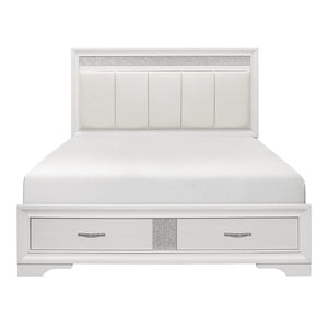 English Elm Queen Glam Bedroom Set with Gray Faux Leather Headboard and Crystal Chrome Hardware B011S05731