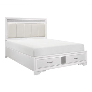English Elm Queen Glam Bedroom Set with Gray Faux Leather Headboard and Crystal Chrome Hardware B011S05731