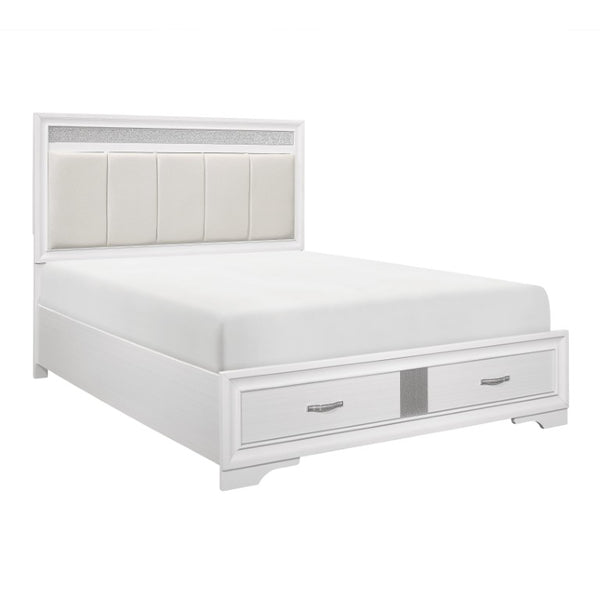 English Elm Queen Glam Bedroom Set with Gray Faux Leather Headboard and Crystal Chrome Hardware B011S05731