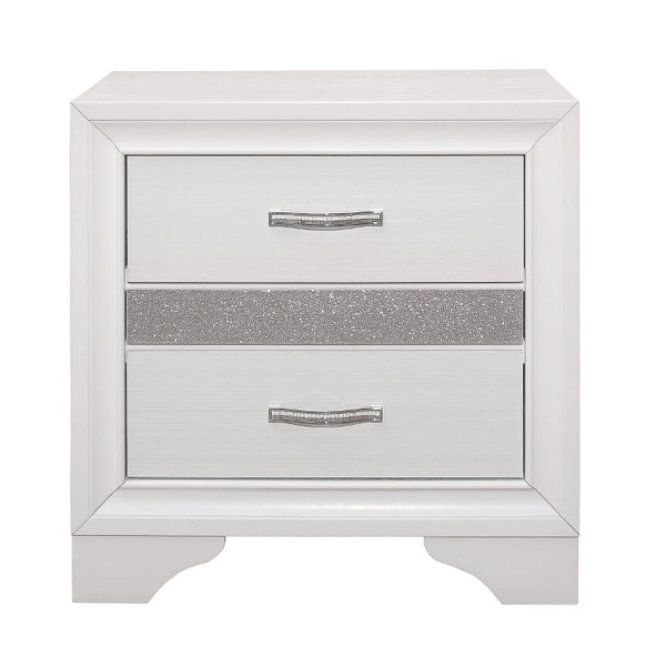 English Elm Queen Glam Bedroom Set with Gray Faux Leather Headboard and Crystal Chrome Hardware B011S05731