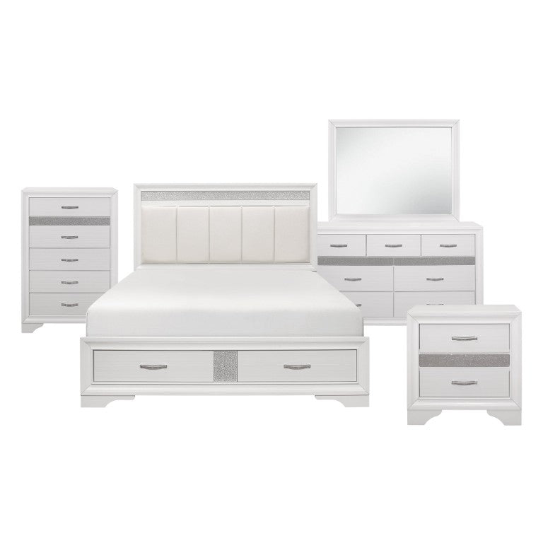 English Elm Queen Glam Bedroom Set 6 Piece Gray Faux Leather Chrome Hardware Storage Suite B011S05732