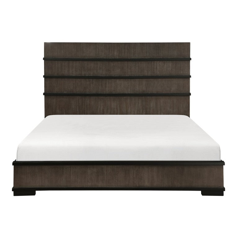 English Elm Queen Bedroom Set Five Piece Oak Veneer with LED Headboard Modern Industrial Style B011S05755