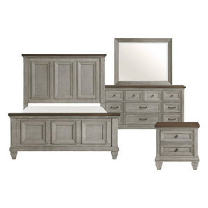 English Elm California King 5 Piece Bedroom Set Acacia Wood Rustic Two Tone Panel Design B011S05759