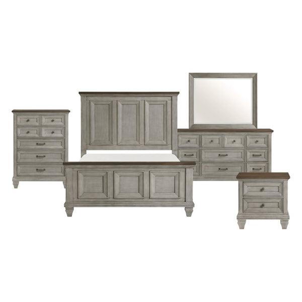 English Elm California King 6 Piece Bedroom Set Acacia Wood Two-Tone Rustic Paneled Design B011S05760