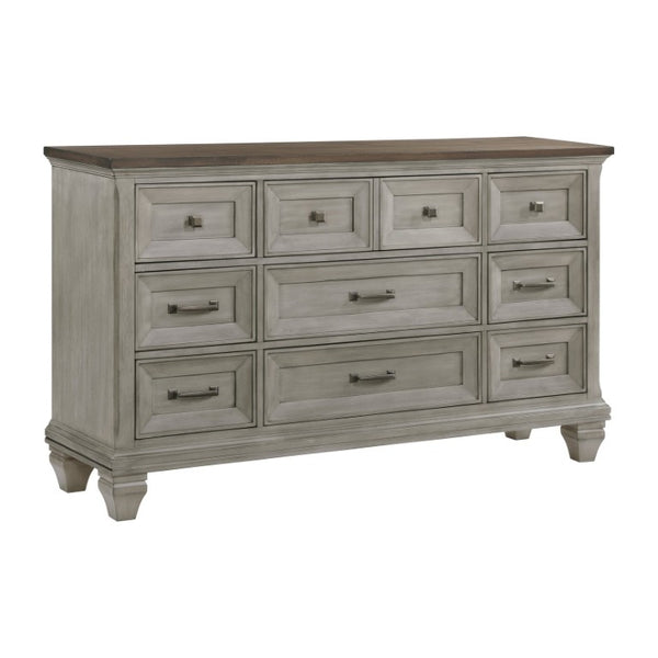 English Elm California King 6 Piece Bedroom Set Acacia Wood Two-Tone Rustic Paneled Design B011S05760