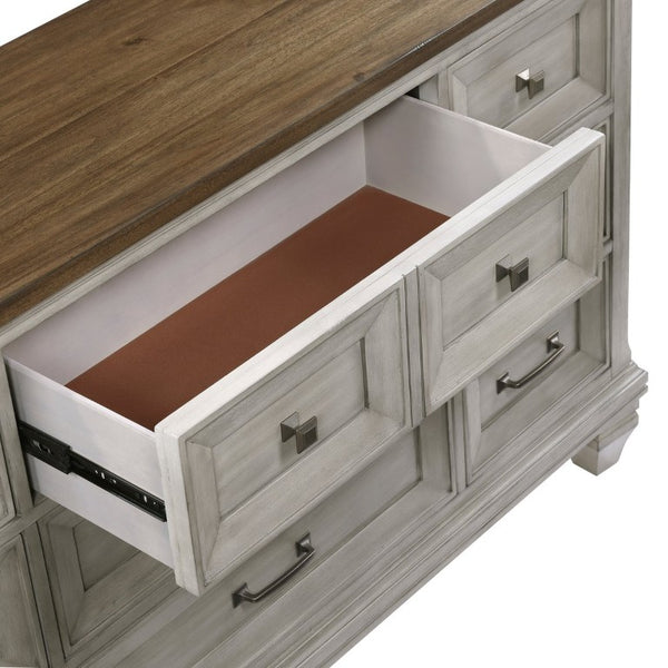 English Elm California King 6 Piece Bedroom Set Acacia Wood Two-Tone Rustic Paneled Design B011S05760