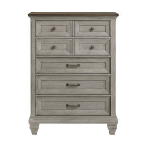 English Elm California King 6 Piece Bedroom Set Acacia Wood Two-Tone Rustic Paneled Design B011S05760