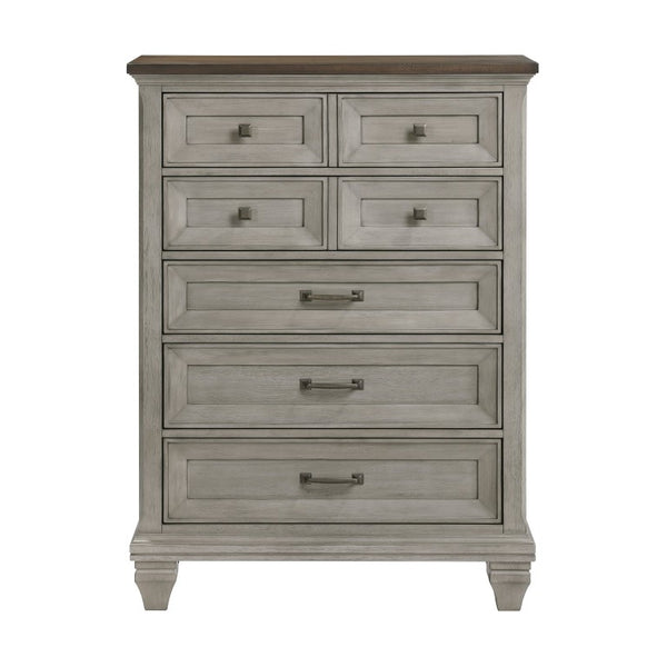 English Elm California King 6 Piece Bedroom Set Acacia Wood Two-Tone Rustic Paneled Design B011S05760
