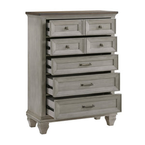 English Elm California King 6 Piece Bedroom Set Acacia Wood Two-Tone Rustic Paneled Design B011S05760
