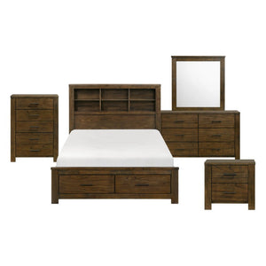 English Elm Eastern King Bedroom Set Wire Brushed Oak Veneer with Bookcase Headboard Storage B011S05773