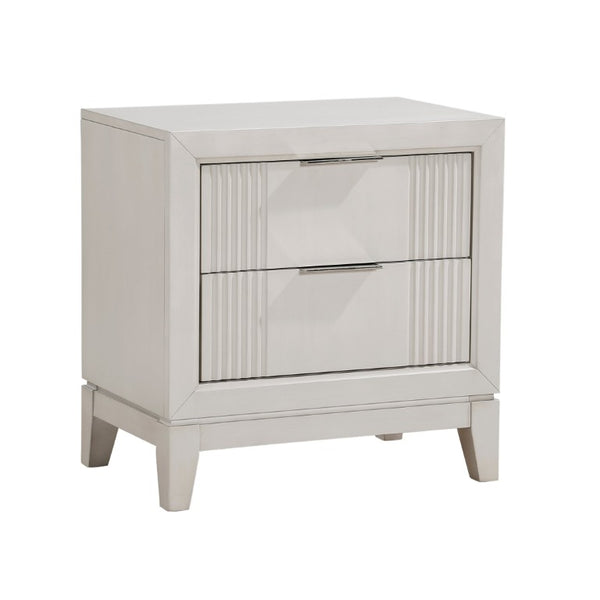 English Elm Eastern King 5 Piece Bedroom Set Antique White Wood with LED Upholstered Headboard B011S05790