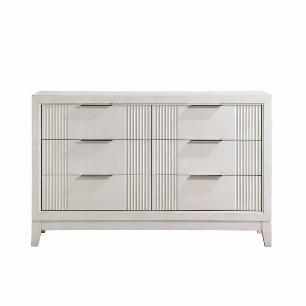 English Elm Eastern King 5 Piece Bedroom Set Antique White Wood with LED Upholstered Headboard B011S05790