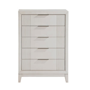 English Elm Eastern King Six Piece Bedroom Set with LED Headboard Reeded Drawers Antique White B011S05791