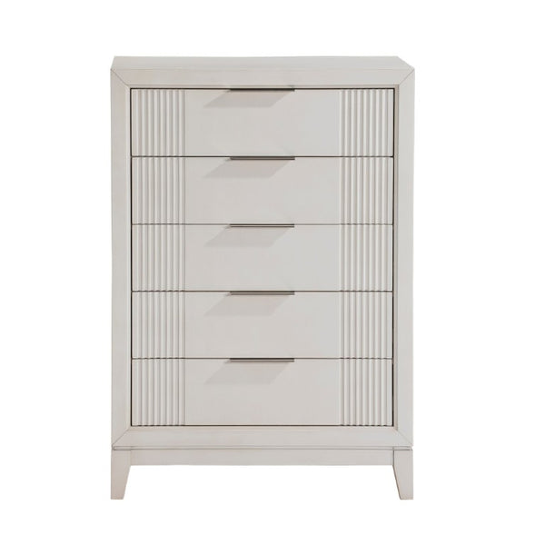 English Elm Eastern King Six Piece Bedroom Set with LED Headboard Reeded Drawers Antique White B011S05791