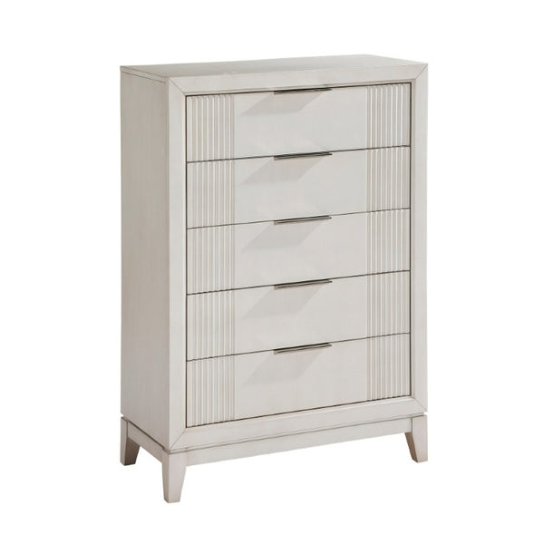 English Elm Eastern King Six Piece Bedroom Set with LED Headboard Reeded Drawers Antique White B011S05791