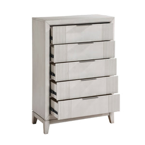 English Elm Eastern King Six Piece Bedroom Set with LED Headboard Reeded Drawers Antique White B011S05791