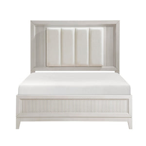 English Elm Eastern King Six Piece Bedroom Set with LED Headboard Reeded Drawers Antique White B011S05791