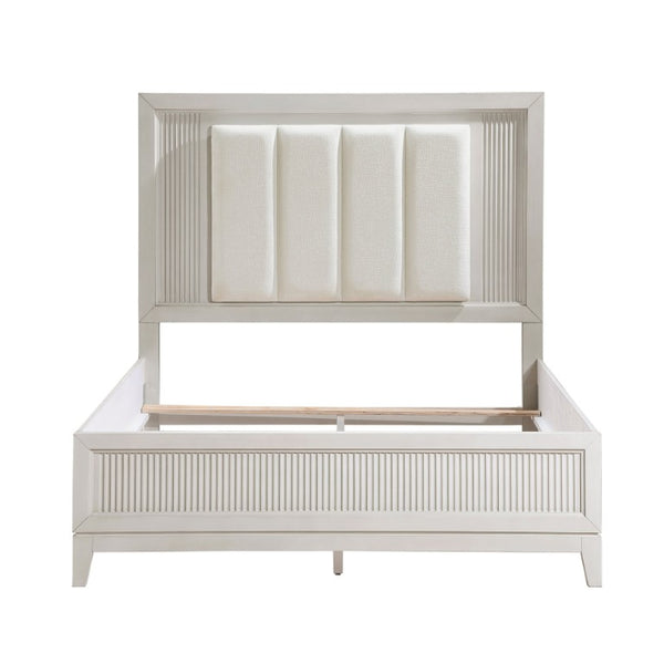 English Elm California King 6 Piece Bedroom Set Antique White Wood with LED Headboard B011S05793