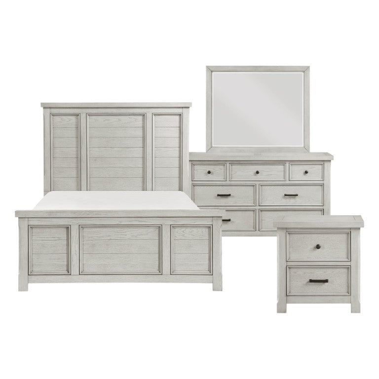English Elm California King 5 Piece Bedroom Set Oak Veneer Gray Finish with Panel Headboard B011S05812