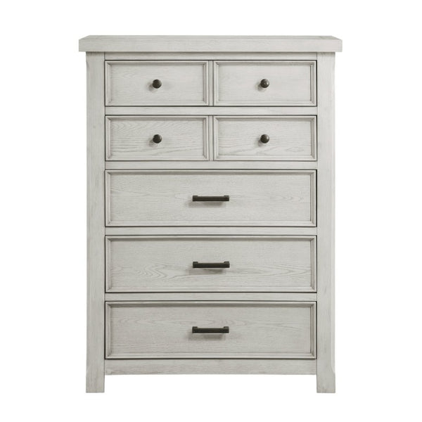 English Elm California King 6 Piece Bedroom Set Light Gray Oak Veneer with Panel Headboard B011S05813