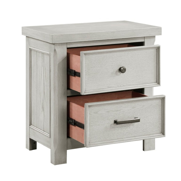 English Elm Queen Panel Bed Dresser Mirror and Two Nightstands Oak Veneer Gray Bedroom Set B011S05814
