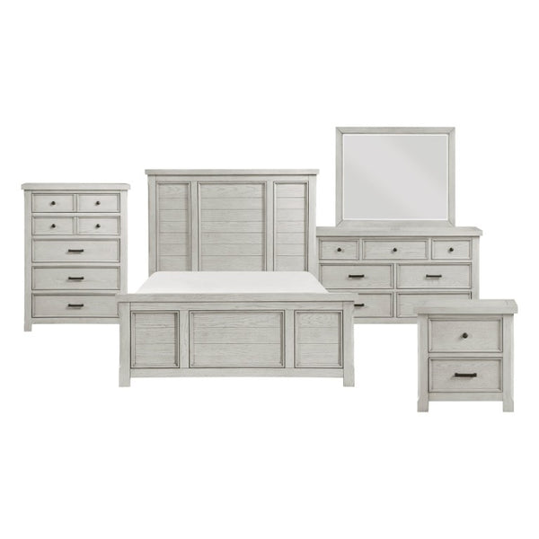 English Elm Queen Bedroom Set Six Piece Oak Veneer Light Gray Panel Bed Dresser Chest B011S05815