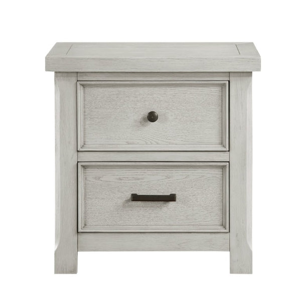 English Elm Queen Bedroom Set Six Piece Oak Veneer Light Gray Panel Bed Dresser Chest B011S05815